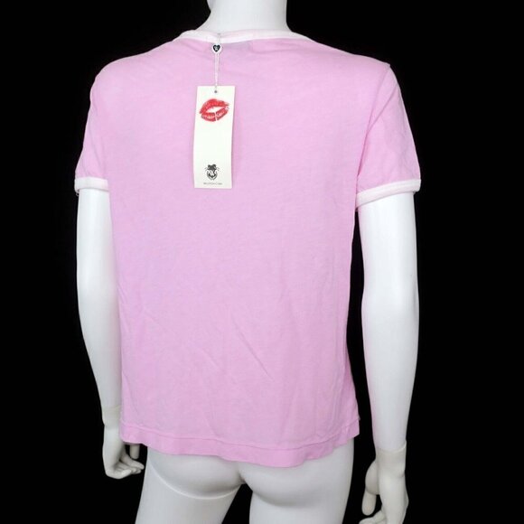 Wildfox Bite My Lip Graphic Tee Pink Ringer T-Shirt Women's Small NWT $74 - Picture 2 of 5